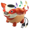 - Cute dog shape portable speaker - Works with all devices with standard 3.5mm jack such as MP3 player. cassette. CD player. notebook computer. cell phone. etc - Equipped with on / off switch at the bottom - With LED light when power on - Powered by USB p