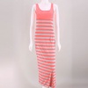 Sleeveless and brightly colored, this will dress will be a warm weather staple.  Features a lightweight jersey knit, contrasting heathered stripes & scoop neckline. 80% Polyester, 20% Rayon. Hand wash. Made in USA.