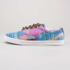 All-over plaid print womens shoe with tie lace closure. Perfect athletic shoe for the spring/summer season