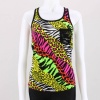 This scoop collar tank has an 80's feel color scheme on the front and a floral designed lace back.
